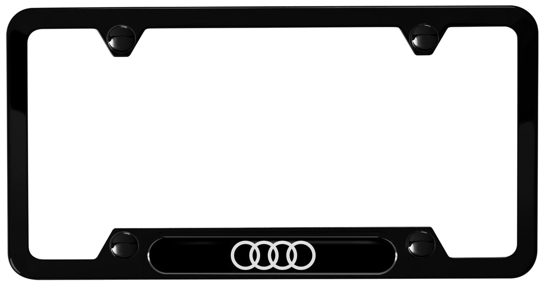 Audi Rings License Plate Frame, Black Powder Coated Stainless Steel