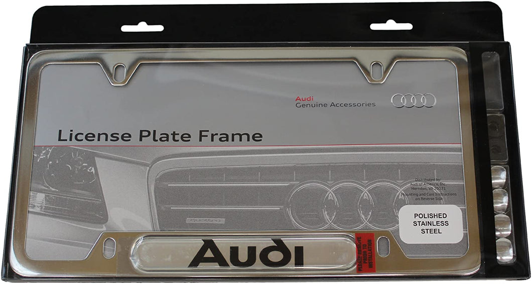 License Plate Frame With Audi Logo - Polished