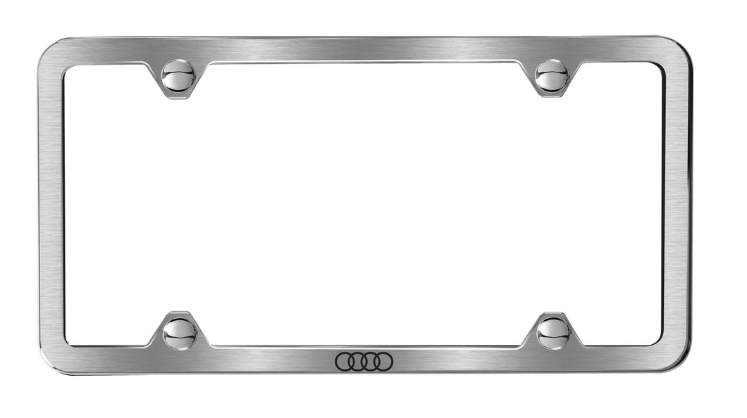 Slimline License Plate Frame With Audi Rings - Brushed