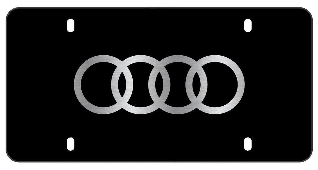 Laser-Etched Audi Rings Vanity Plate, Black Powder Coated Stainless