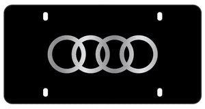 Laser-Etched Audi Rings Vanity Plate, Black Powder Coated Stainless