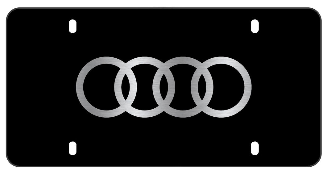 Laser-Etched Audi Rings Vanity Plate, Black Powder Coated Stainless