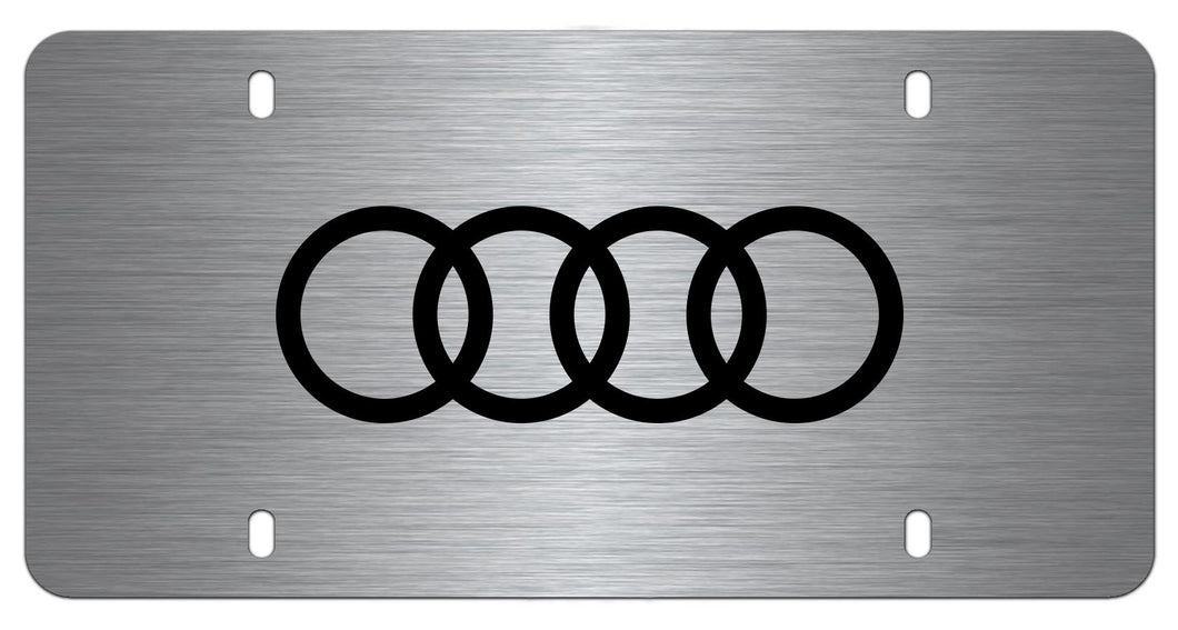 Laser-Etched Audi Rings Vanity Plate, Brushed Stainless